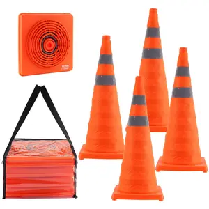 VEVOR Safety Cones, TikTokShopBlackFriday, 4 Pack 28 inch Collapsible Traffic Cones, Construction Cones with Reflective Collars, Wide Base and A Storage Bag, for Traffic Control, Driving Training, Parking Lots