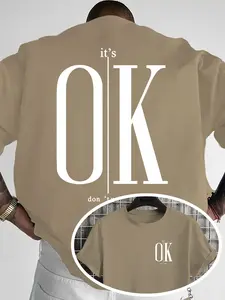 Men's Casual Short Sleeve T-Shirt, Ok Letter Print, Loose Fit, Polyester Fabric, Breathable Comfort, Perfect Gift, Top