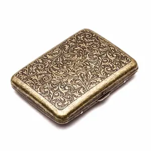 Cigarette Case - Retro Metal Cigarette Box Double Sided Spring Clip Open Pocket Holder for 20 Cigarettes (Golden) YHOUSE