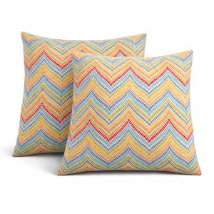 2 Pack Outdoor Throw Pillows, Waterproof & Fade-Resistant Patio Cushions for Garden, Porch, Poolside Furniture - Soft & Comfortable Decorative Pillow Covers (18x18 Inch, Muted Multicolor)