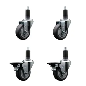Service Caster SCC-EX20S3514-TPRB-2-PLB-2-114 Thermoplastic Rubber Swivel Expanding Stem Caster with 3.5 in. Gray Wheels & 1.25 in. Stems - Set of 4