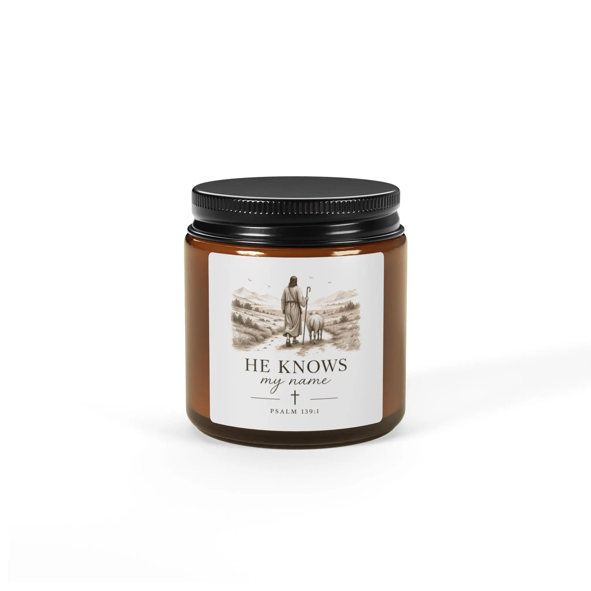 He Knows My Name Scented Soy Candle (Multi-Size, Amber Jar)