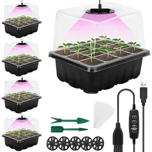 2026 New Seed Starter Tray with Grow Light, 5 Pack Seed Starter Kit with Timing Controller Adjustable Brightness, Thicken Seedling Starter Trays with Humidity Domes Heightened Lids, Plant Growing Set
