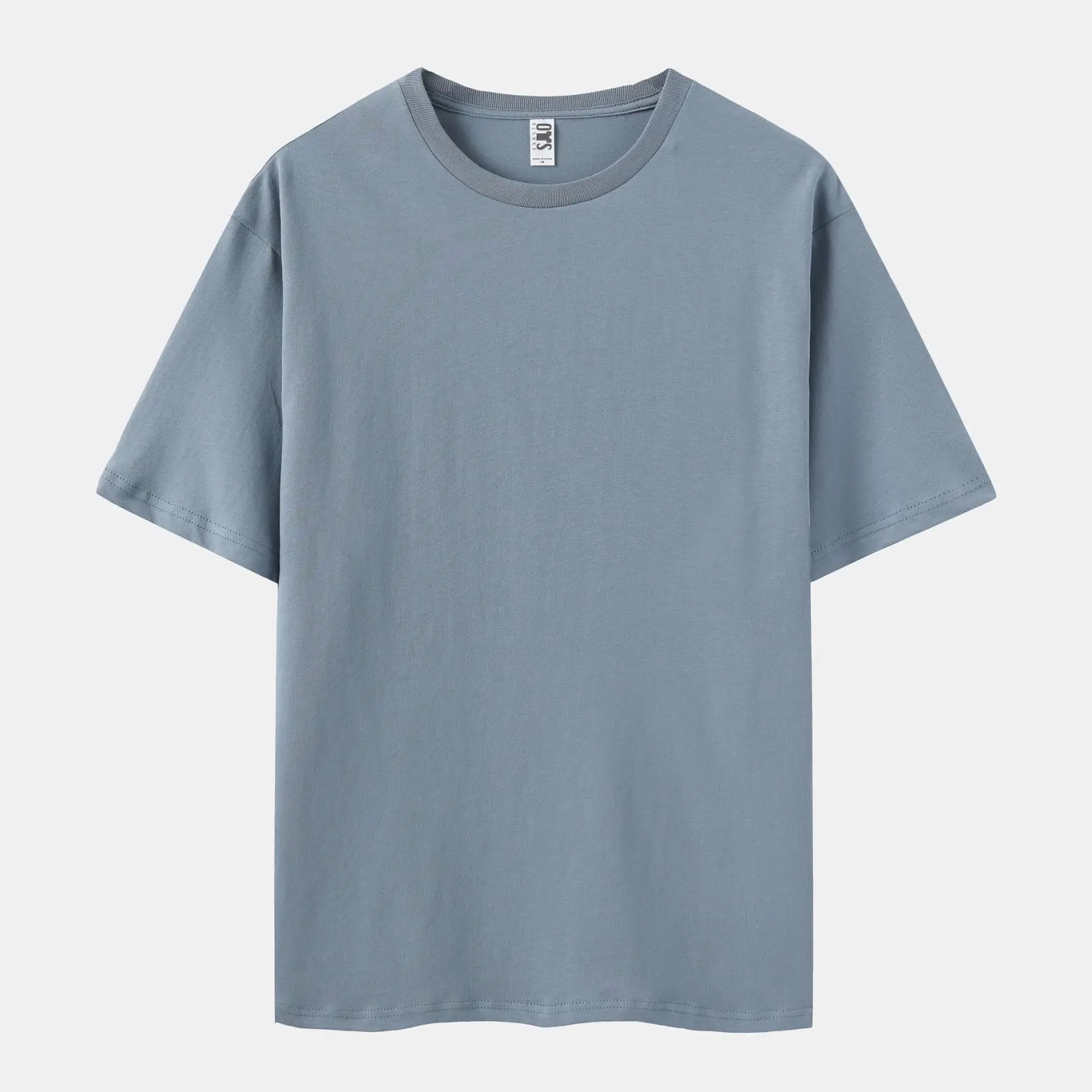 ECOTONE BLANKS Unisex 100% Combed Cotton Short-Sleeve Round Neck Plain Classic Fit T-Shirt - Ribbed Stitch Collar, Steel Color, Casual T-Shirts, Menswear Top, Classic T-Shirts