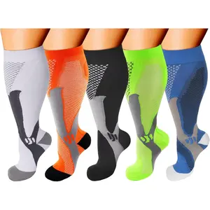 Double Couple 5 Pairs Wide Calf Compression Socks for Men Women Extra Plus Size Knee High Support