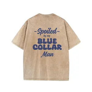 Men'S Summer Fashion, Spoiled By My Blue Collar Man Print Crew Neck And Short Sleeve T-Shirt, Pure Retro Top For Street Wear