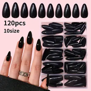 Solid Color Almond Fake Nail, 120pcs/box Full Cover Press on Nail, Removable Nail Art Artificial Full Cover, Women Girls DIY Manicure, Stylish Acrylic Nails