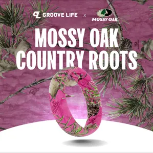 Groove Life Mossy Oak Country Roots Thin Hot Pink Camo Ring – Breathable Silicone Hunting Ring for Women