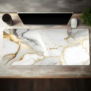 Large Elegant Gold Marble Mouse Pad, Office Desk Accessories, Non-slip Rubber Base Stitched Edge Desk Pad for Desk Laptop Desktop, Office Supplies