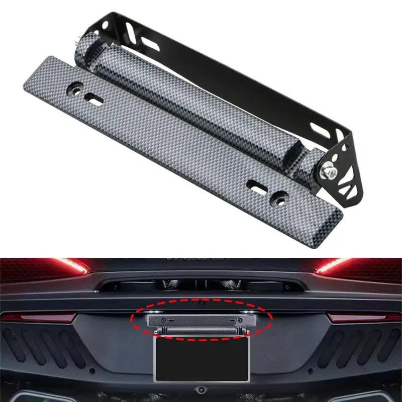 Us Standard Car License Plate Frame Water Transfer Flip Design, Adjustable Carbon Fiber Texture, Auto Modification Accessory, Automotive Car Accessories