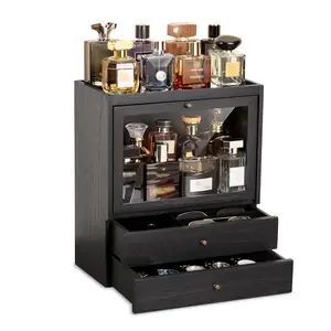 Cologne Organizer, 4 Tier Vertical  Perfume Stand for Men, Large Capacity  Perfumes Organizer Cologne Stand with Double Drawer Storage,  for Loved ones (Black)