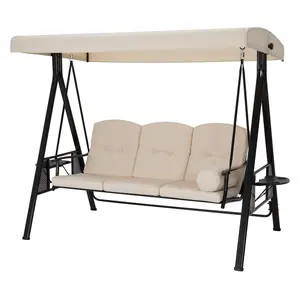Outdoor Patio 3-Seat Swing Chair with Canopy Glider, Steel Frame, Cup Holders, Adjustable Tilt Cushions & Weather Resistance