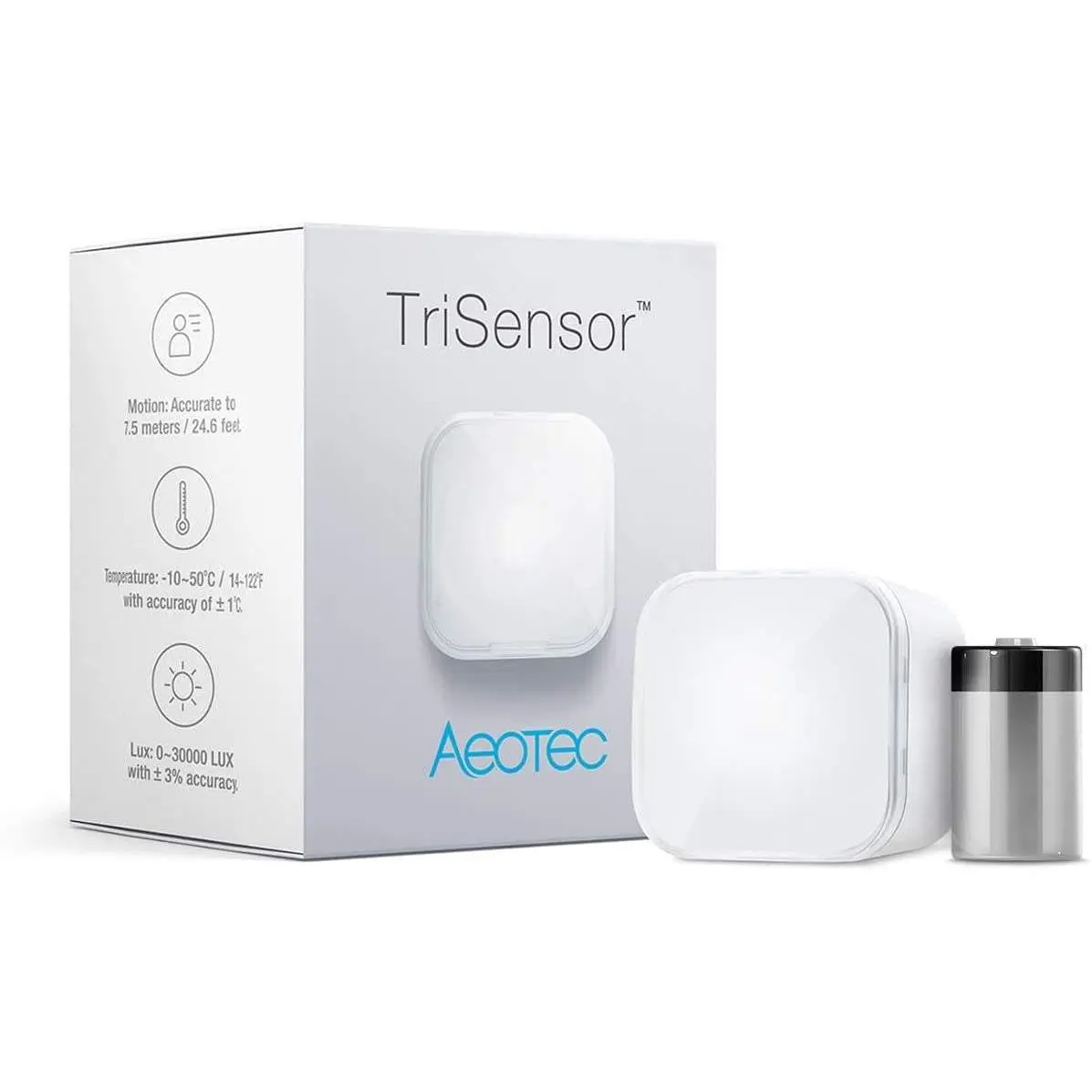 Aeotec ZWA005 TriSensor - Z-Wave Plus Indoor Smart Motion Sensor, 5m Detection Field of View, Detects Motion in Dark, Adjusts Heating/Cooling, Automatically Brightens Lighting, 50g Invisible Design, Z-Wave Compatible, Home Shelf Integration Ready