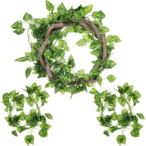 4 count Reptile Vines, Flexible Bendable Jungle Climbing Vine Terrarium,   for Reptiles, Artificial Leaves Terrarium Tank Pet Habitat Decor for Bearded Dragons, Lizard, Snake, Gecko