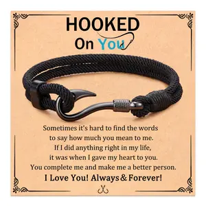 Fish Hook Bracelet Gifts for Men, Hooked on You Jewelry Gifts for Husband, Christmas Anniversary Valentines Day Gifts for Him