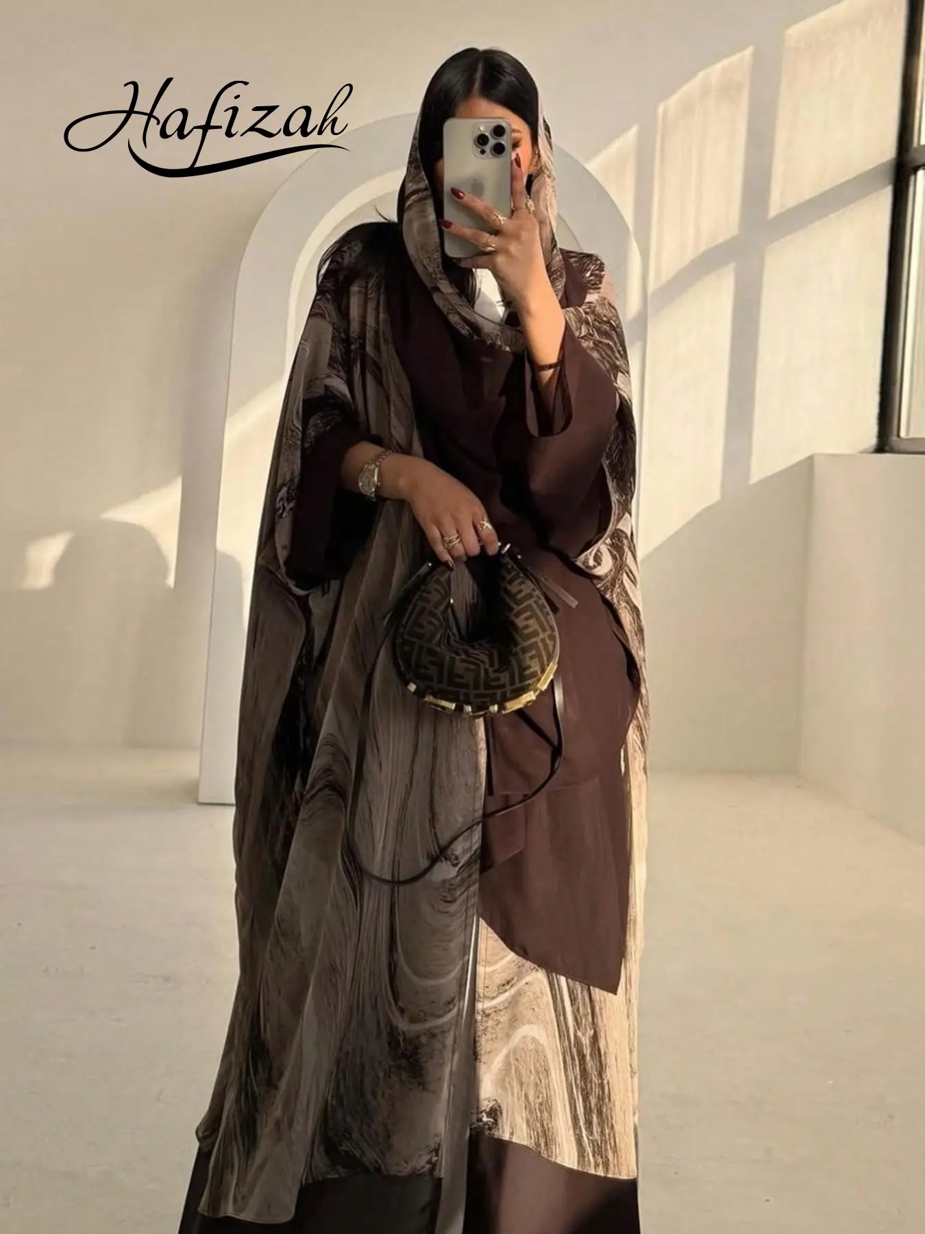 Hafizah Tie Dye Loose-Fit Abaya Outerwear, Elegant Long Cardigan with Headscarf, Middle Eastern Luxury Women's Clothing, Elegant Islamic Muslim Clothing, All Seasons, Abaya Hijab Set