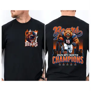 Unisex Football BEARS Number 18 Graphic Tee, 100% Cotton Football Team Inspirational Shirt for Game Day, 2Side Print Football Fan Pride Gift