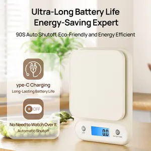 Meilen Rechargeable Digital Kitchen Scale 0.1g Precision Type-C Charge Large LCD Display Stainless Steel Platform for Baking Coffee Diet White