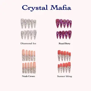 PetaLedge Reusable Long Stiletto & Square Crystal Press On Nails – 1.73" & 2.09" Bling Rhinestone Acrylic Press On Nails, Full Diamond Fake Nails, Sparkly Press On Nail Sets for Women, Luxury Handcrafted Nails