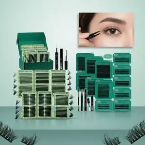 DIY Cluster Lashes Kit Bundle, DIY Eyelash Extensions, Mixed Length & Style Black Clusters with Lash Glue, Seal, Remover, and Brush for Professional Eye Enhancement