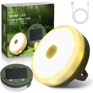 Solar Powered Camping String Lights, Rechargeable Tent Light Strips, Waterproof Portable Hanging LED Lights for Outdoor Patio Garden Party Essentials