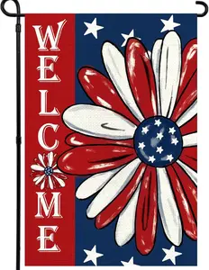 4th of July Garden Flag 12x18 Inch Double Sided, Patriotic Memorial Day Floral Flag for Yard Outdoor Decoration