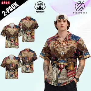 Pack - 2 [NEW] USA 250th Anniversary Hawaiian Shirt 1776-2026 Patriotic Eagle Button Down American Flag Fireworks Tropical Shirt Statue Of Liberty America 250 250 Years Of Freedom Faith Independence Day Gift Aloha Summer Shirt for Men Women