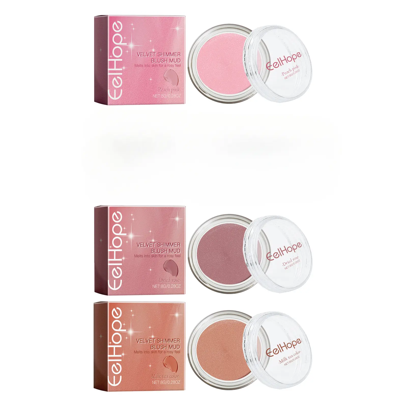 Velvet Shimmer Blush Mud - Lightweight, Pigmented Rose Glow Blush with Argan Oil, Hyaluronic, Oil-Free, Silky, Buildable Sheer Cream for Natural Rosy Cheeks