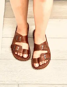 Barefoot Sandals Mens , Grounding Sandals For Women, Earthing Slipper With Copper Rivet, Minimalistic Flat Sandals | Antique Brown