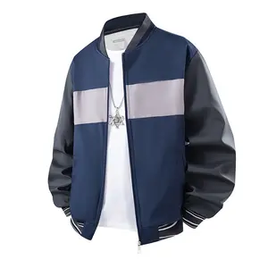 Men Color Block Striped Bomber Jacket Color Contrast Panel Zip Up Baseball Windbreaker Lightweight Water Resistant Rib Striped Collar Cuffs Streetwear Hip Hop Casual Daily Spring Fall Fashion Outer Coat With Side Pockets