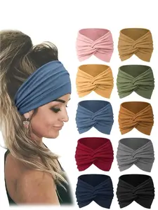 10 Pcs Boho Cross Color Women's Headbands, Fashion Elastic Sports Headbands for Running, Makeup, Spa, Yoga, Stylish Accessories