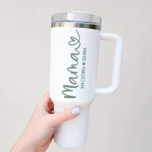 40oz Stainless Steel Double Wall Insulated Tumbler - Portable, Sealed, Body-Safe, Hydration Water Bottle with Handle, Lid; Customizable for Mamas, Kids’ Names, Mother’s Day Custom Gifts