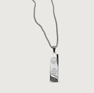 Silver Engraved Bar Collar Chain Necklace