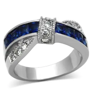 Edwin Earls 1.75ct Women's Montana Blue Crystal and CZ Stainless Steel Band Ring,