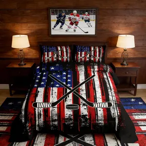 Ice Hockey Comforter Set,American Flag Print Bedding Set for Kids Boys Teens Room Decor,Hockey Sports Gaming Theme Down Comforter,No Sheets