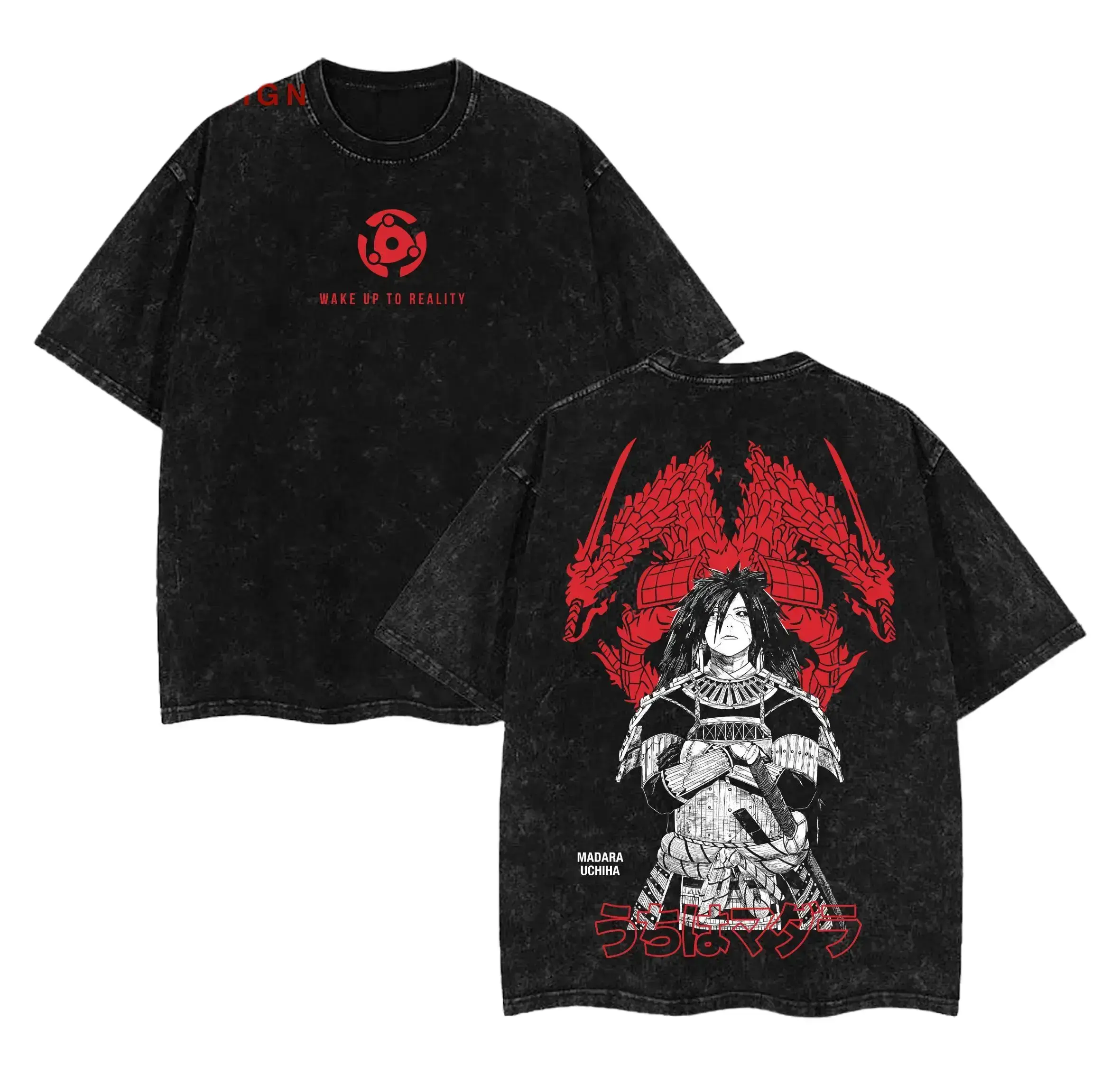 Men's Pre-Washed Short-Sleeve Round Neck T-Shirt - Naruto Madara Uchiha "Wake Up To Reality" Vintage Graphic, Menswear Oversized Unisex Streetwear Casual Manga Top, Shortsleeve, Tshirt
