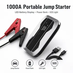 Portable Car Jump Starter, 1000A 12V Battery Booster Pack with LED Battery Display, 10000mAh Power Bank, Emergency Light and SOS Warning Light for Cars and Road Trips tire pressure detection inflator digital