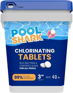 Pool Shark 3-Inch Tabs Slow-Dissolving 90% Active Tabs 40 lb Bucket Pool for Swimming Pools Saltwater