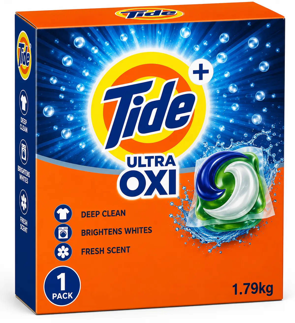 Tide Ultra OXI Laundry Detergent Pacs, Deep Clean & Brightens Whites, Fresh Scent, 1.79 kg (1 Pack)