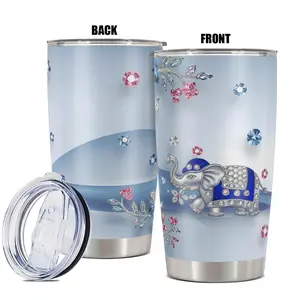 Elephant Pattern  Tumbler with Lid,  1 Count 20oz Stainless Steel Insulated and Durable Water Bottle, Birthday Gift for Friend