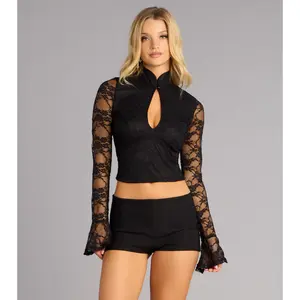 Daring Allure Lace Long Sleeve Top