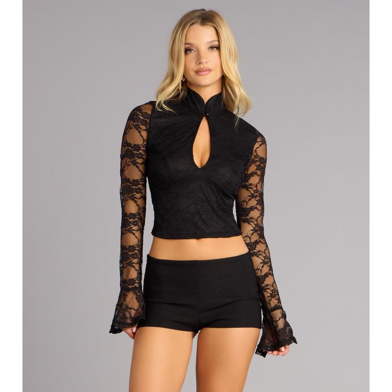 Daring Allure Lace Long Sleeve Top