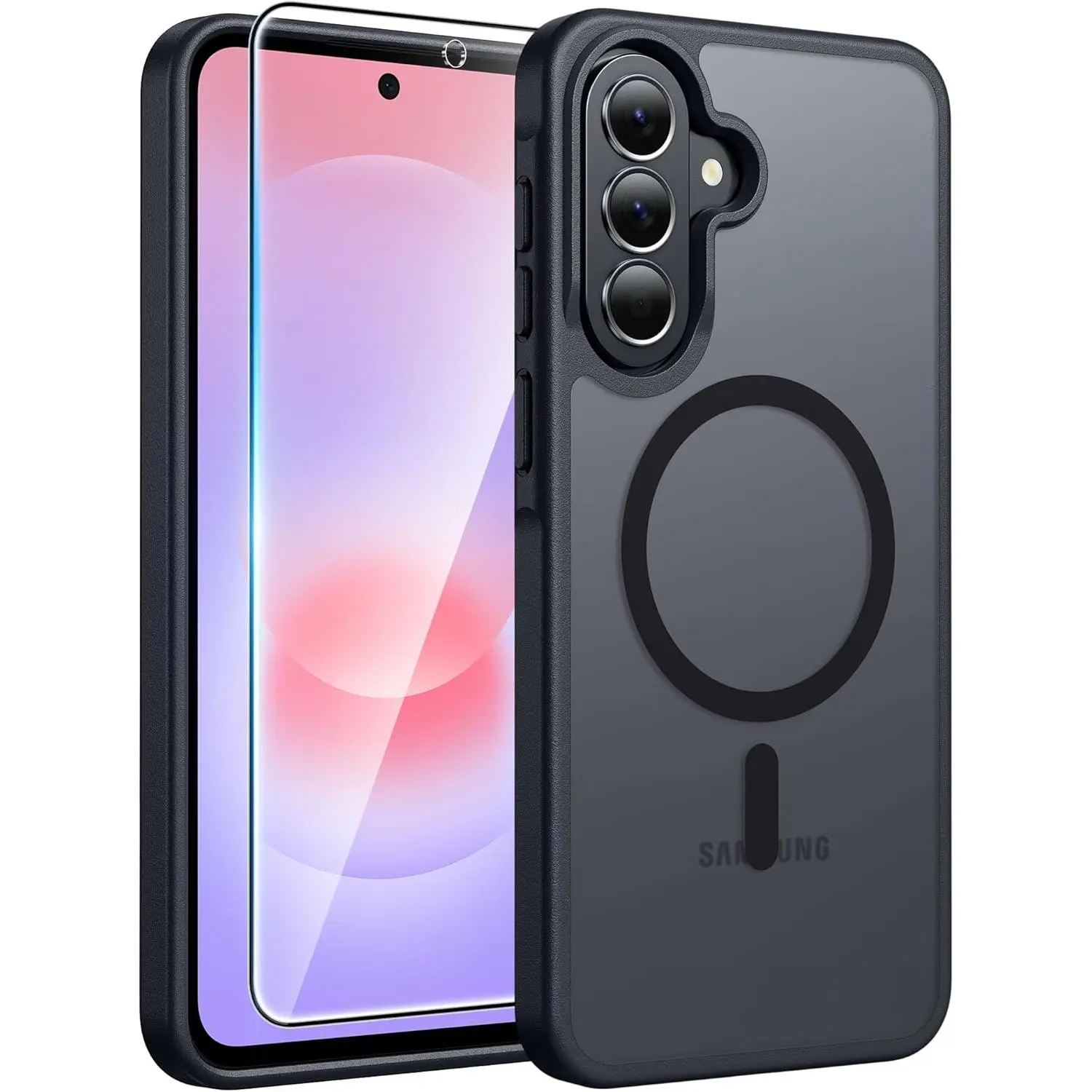 Galaxy A37/A36 5G Phone Case, Fit for Magsafe, Screen Protector | Translucent Matte Magnetic Back, 14FT Military Grade Drop Protection, Shockproof Protective, for Samsung A37 Cover, Black