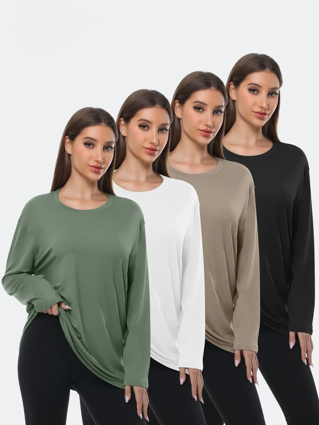 Women's 4-Piece Oversized Long-Sleeve Sports T-Shirt Set, Multi-Color Athletic Fashion Activewear for Fitness, Gym Athletic Clothes, Exercise Activewear & Daily Wear Sportswear (Women's Gym Wear)