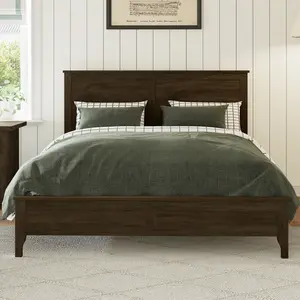 Modern Solid Wood Queen Size Platform Bed with Sturdy Wooden Slats Support,No Box Spring Needed, Espresso wood platform bed Upholstered Platform Storage Bed new  bed wooden  bedframe
