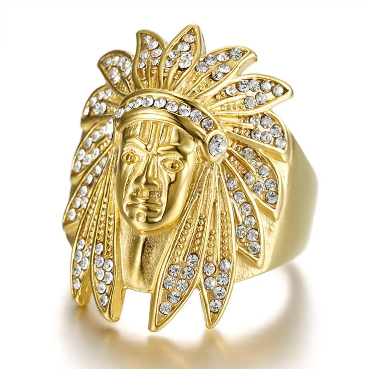 Male Luxury Retro Hip-Hop Stainless Steel Ring - Chieftain Portrait Detail, Bold Look, Durability and Sleek Finish, Elegant, Sizes 7-13, Party & Casual Fashion Costume Jewelry Accessory