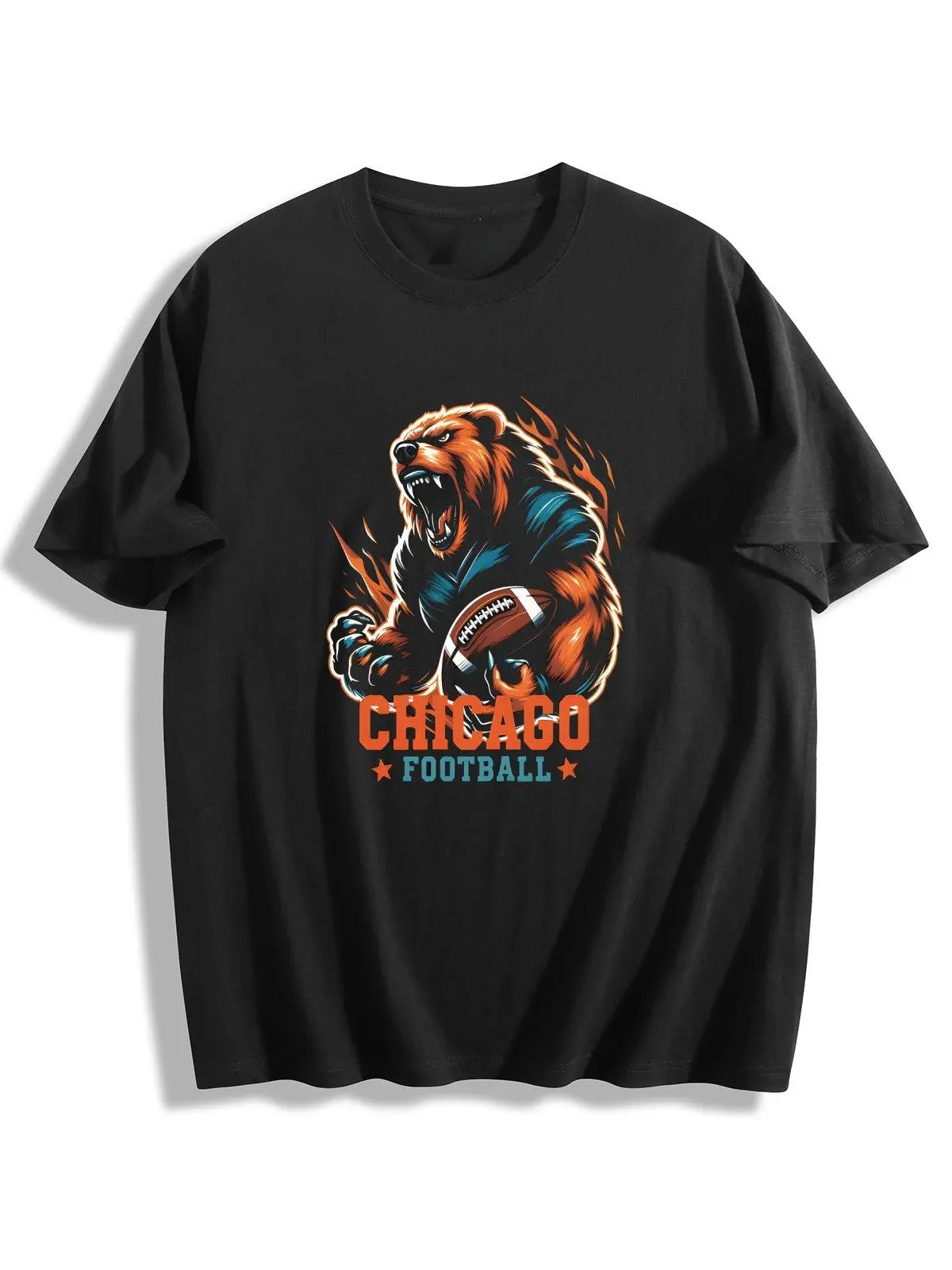 Men's Plus Size 100% Cotton Chicago Football Angry Bear Mascot Graphic T-Shirt - Short-Sleeve Crewneck Garment, Simple, Comfy, Soft, Breathable, Relaxed Fit Casual Classic Menswear for American Football Fans, Fitness