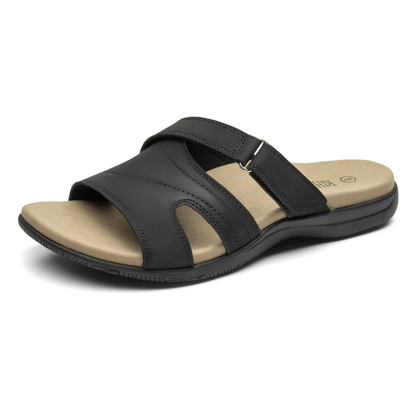Rihero Women's Orthopedic PU Slide Sandals with Arch Support, Adjustable Cushioned Flats for Daily Wear and Walking, Footwear
