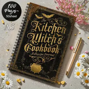 A vintage Gothic-style cookbook - black and gold cover with ornate borders, A5 recipe journal, Spiral Notebook Journal (5x8.3 inches) - Suitable for the kitchen, dining room - A gift for home cooks, bakers, and Gothic-style decor - Durable paper n