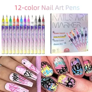 12-Color Nail Doodle Pen for DIY Nail Art, Acrylic Painting, Quick Drying 3D Dot Embroidery 0.5mm Tip Salon Home Nail Care Cuticles, Manicure Polish, Cosmetic Christmas Makeup Gift